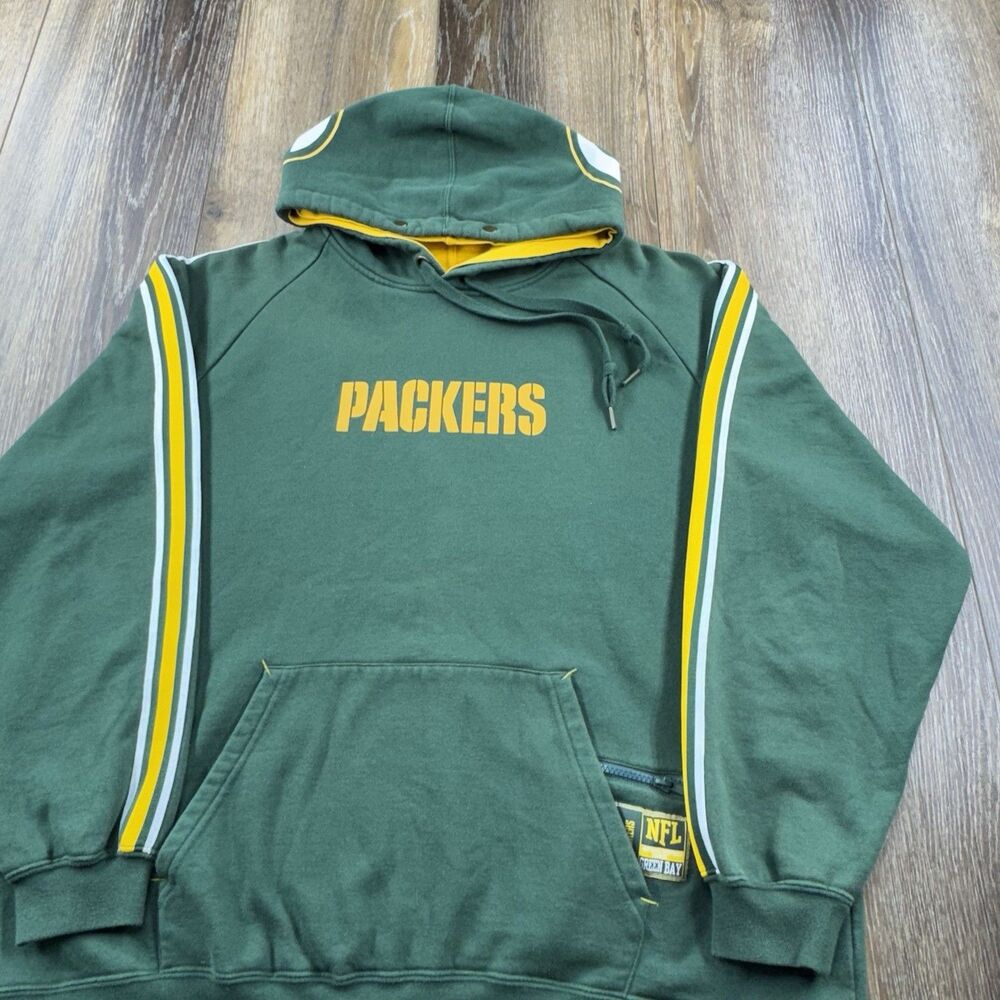 Vintage Green Bay Packers Hoodie Mens L Green Sweatshirt NFL Football Sweater J9